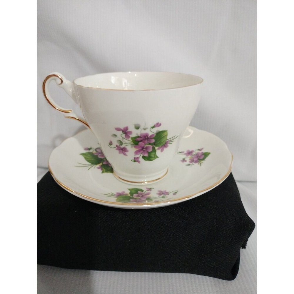 Regency Purple Violet Tea Cup & Saucer Bone China Gold Rim Made In England